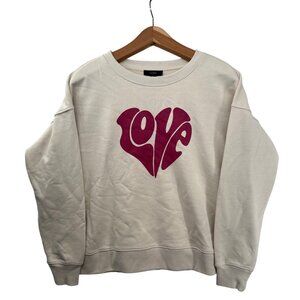 J.Crew Women Sweatshirt Sz XS Beige/Red LOVE Graphic Print Valentines Heart Crew